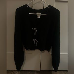 H&M black cropped cardigan sweater with rhinestone bows